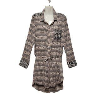 LONG Sleeve Black And White Rayon Shirt Dress Size S Size L